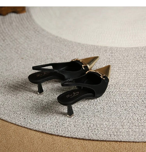 Two Tone Pointy Toe Sling kitten Heels